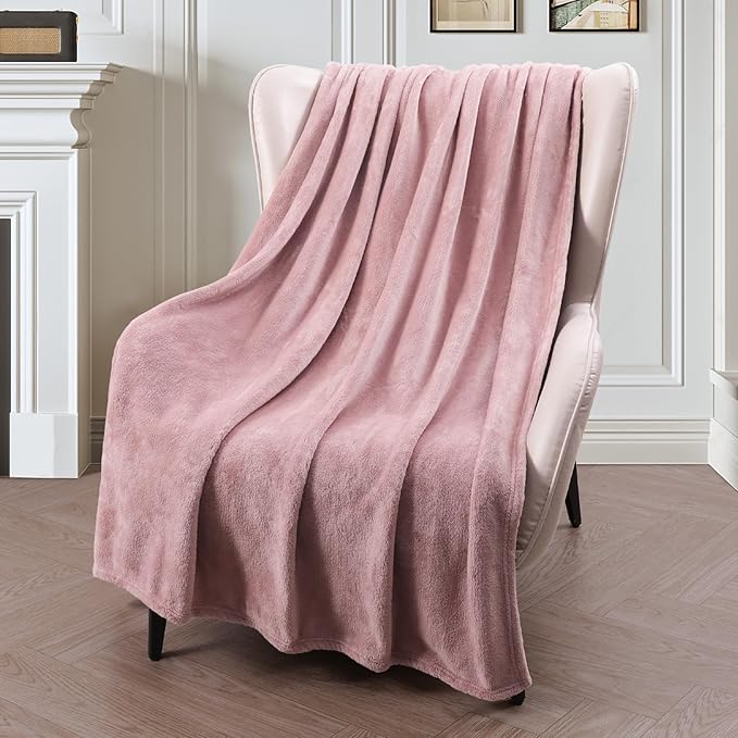 Exclusivo Mezcla Extra Large Fleece Throw Blanket for Couch, Sofa, 300GSM Super Soft and Warm Blankets, Dusty Pink Throw All Season Use, Cozy, Plush, Lightweight, 50x70 Inches