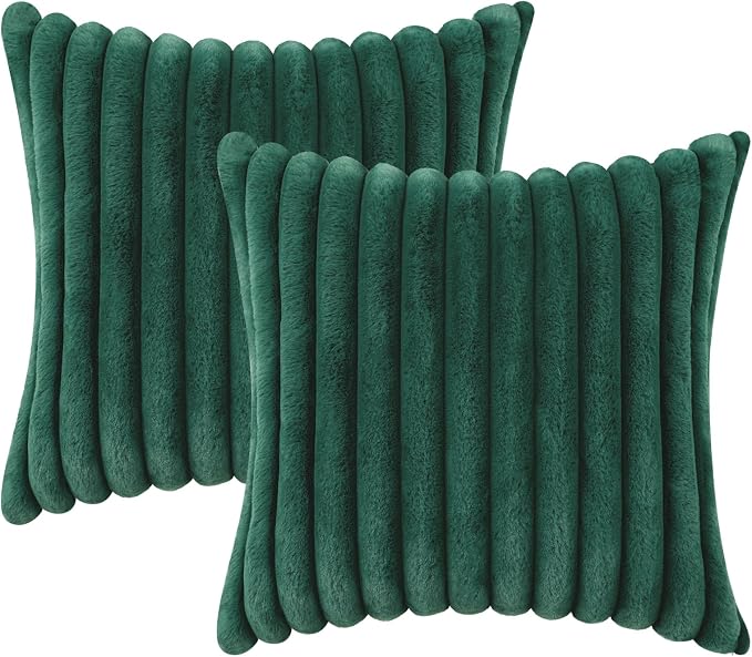 decorUhome Fall Faux Fur Throw Pillow Covers 18x18 Set of 2 Christmas Green | - Image 9