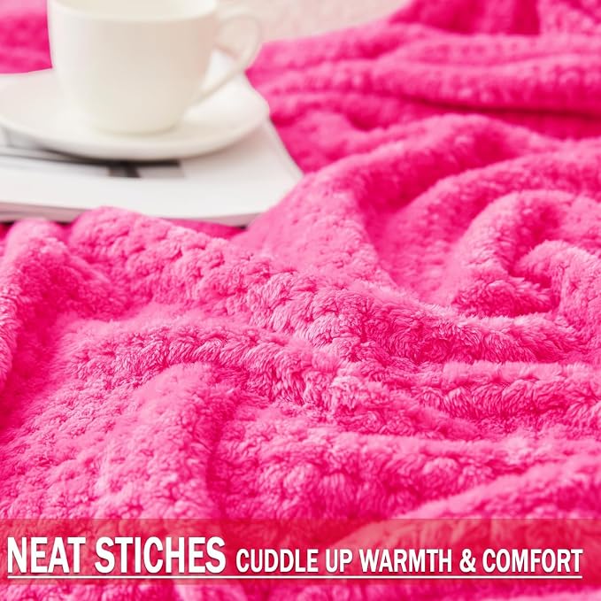 Exclusivo Mezcla Soft Waffle Fleece Bed Blanket Twin XL Size, Hot Pink | - Image 6