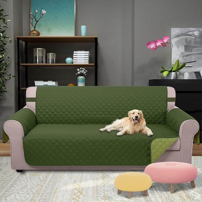 U-NICE HOME 4 Seater Sofa Cover 91''Large Couch Cover, Huntergreen/Sage | - Image 2