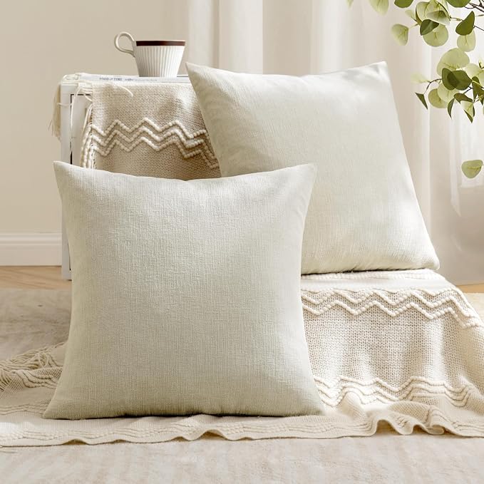 MIULEE Cream Chenille Couch Throw Pillow Covers, 20x20 | Set of 2, Soft - Image 4