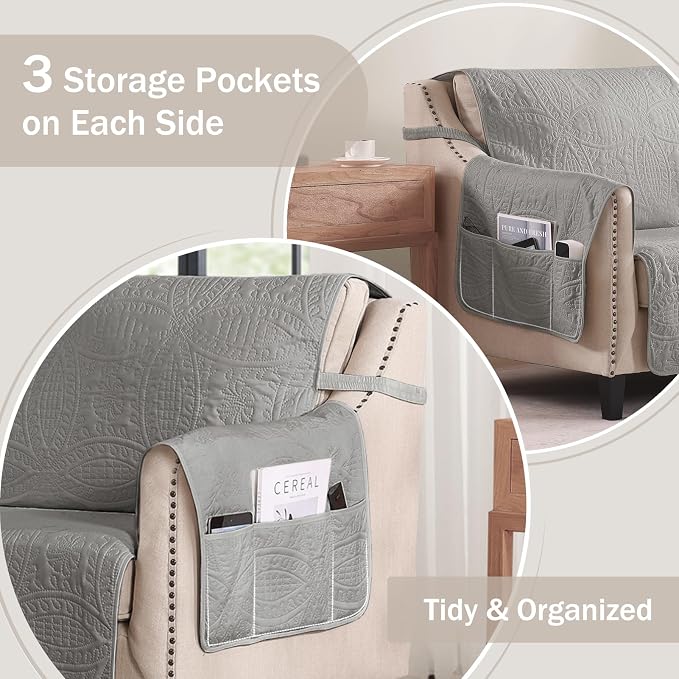 Gray Recliner Chair Covers, Quilted Décor Water-Repellent Medium Lazy Boy Chair - Image 4