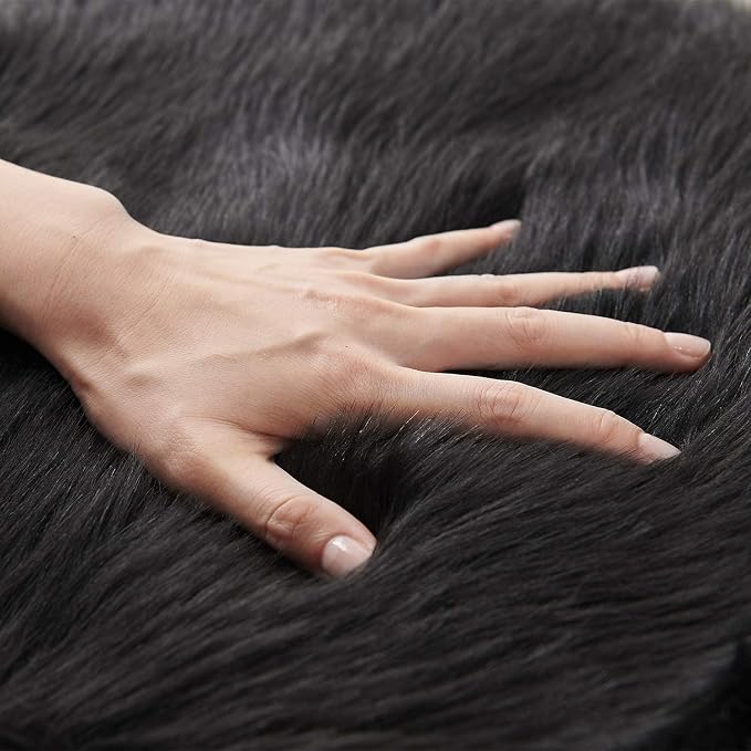 SERISSA 2x6 Fluffy Black Faux Fur Area Rug - Image 4