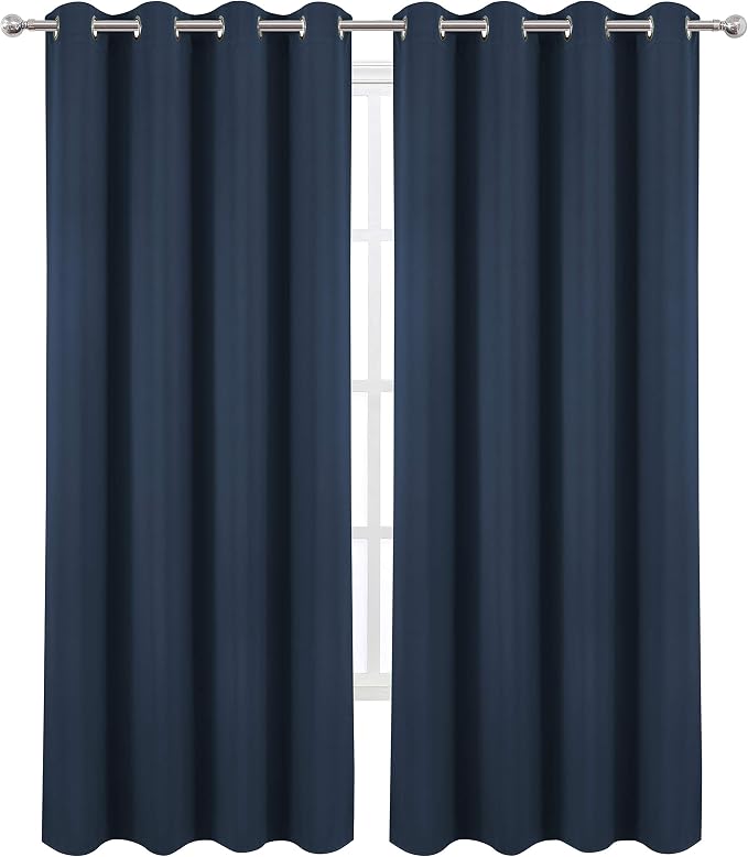 Blackout Curtains 66 x 95 inch/Navy Blue Curtains Set of 2 Panels/Thermal - Image 2