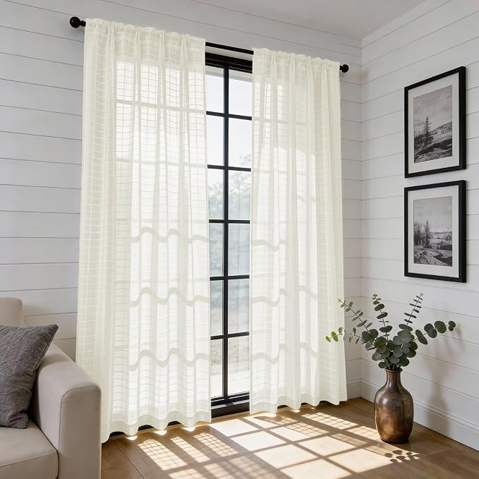 SpaceDresser Check Sheer Curtains 45 Inches Long - Image 6