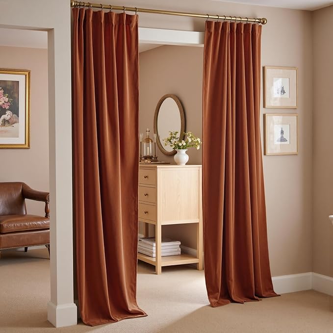 Lazzzy Velvet Blackout Curtains Thermal Insulated Room Window Drapes Super Soft Luxury Curtains for Living Room Bedroom Rod Pocket 2 Panels, Burnt Orange, 52" W x 96" L