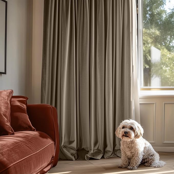 Lazzzy Velvet Blackout Curtains Thermal Insulated Room Window Drapes Super Soft Luxury Curtains for Living Room Bedroom Rod Pocket 2 Panels, Light Taupe, 52" W x 96" L