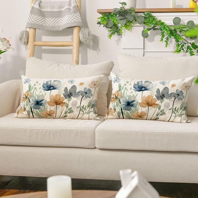 AVOIN colorlife Poppy Chinoiserie Flowers Pillow Covers 12x20 Inch Set of 2 | - Image 5