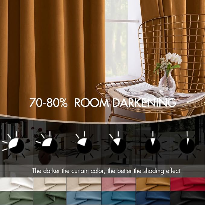 MIULEE Velvet Curtains 50W x 84L 2 Panels Golden Brown Blackout Curtains | - Image 4