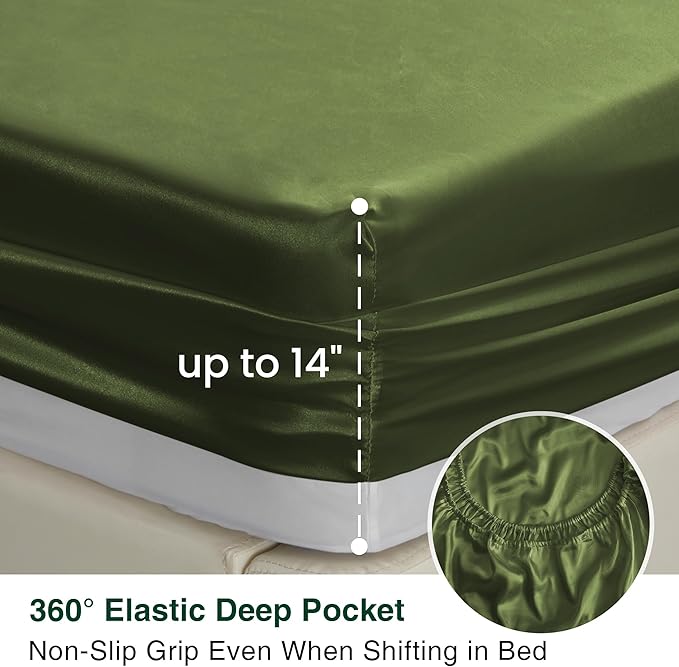 Love's cabin Full Size Satin Sheet Sets - 4 Piece Sage Silky Satin Sheet Set Full with Deep Pocket, Luxury Silk Feel Satin Bed Sheets Full Bedding Set (1 Flat Sheet,1 Fitted Sheet,2 Pillow Cases)