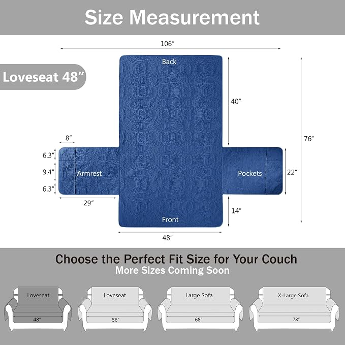Blue Loveseat Covers for 2 Cushion Couch, Water-Repellent Covers for Love Seat - Image 7