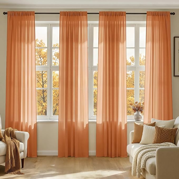 MIULEE Fall Orange Sheer Curtains 96 Inches Long 4 Panels 42 x 96 Inches | by MIULEE