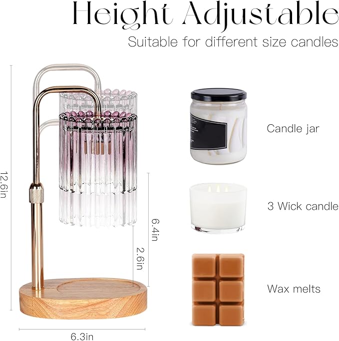 Candle Warmer Lamp with Timer: Purple Candle Warming Lamp with 2 Bulbs Height Adjustable Wax Melt Dimmable Bedroom Decor for Women