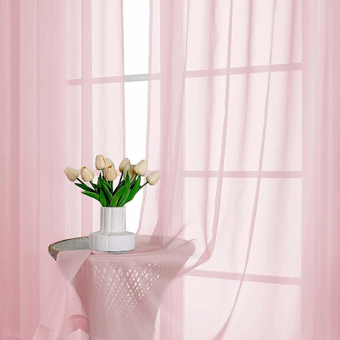 Blush Pink Sheer Curtains 63 Inches Long 2 Panels Set, Light Filtering Sheer - Image 6