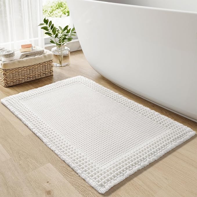 RESARE Waffle Bath Mat for Bathroom, Non Slip Bathroom Rugs 18"x30" White | by Resare
