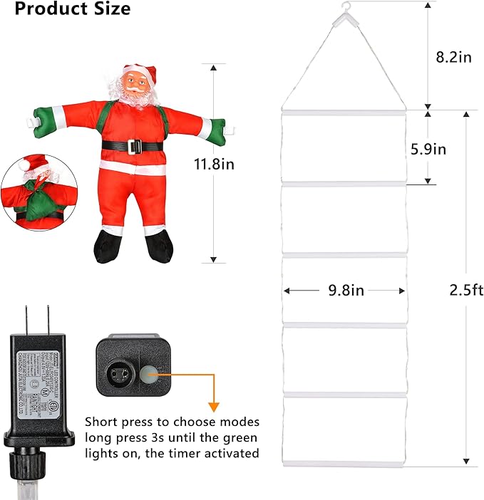 Toodour LED Christmas Light - 2.5FT Christmas Decorative Ladder Lights with Santa Claus, Xmas Decorations Light for Indoor Outdoor, Window, Garden, Home, Wall, Xmas Tree Decor - Multicolor