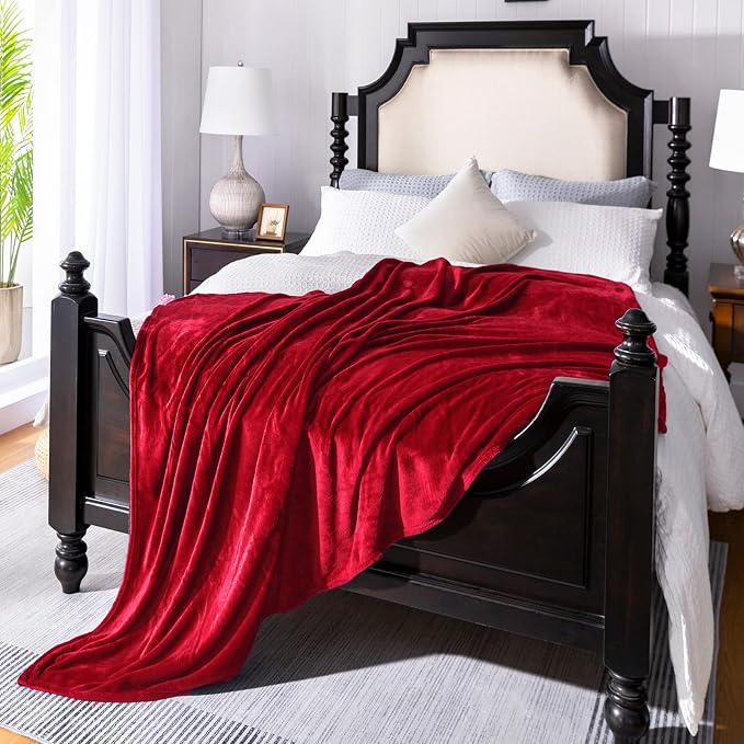 Red Fleece Plush Throw Blanket 60"x80"for Couch Sofa Fuzzy Cozy Flannel | Super - Image 3