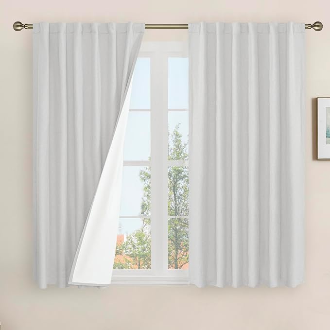 Light Grey Linen 100% Blackout Window Curtains by LAMIT