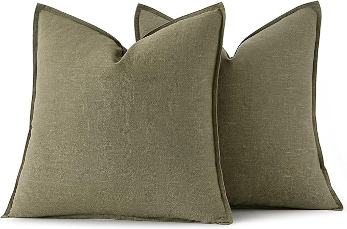 MIULEE Decorative Linen Pillow Covers 18x18 Inch Light Olive Green | Boho - Image 6