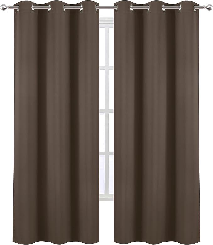 Chocolate Thermal Blackout Curtains/42 x 84 Inch/Set of 2 Panels Room Darkening - Image 2
