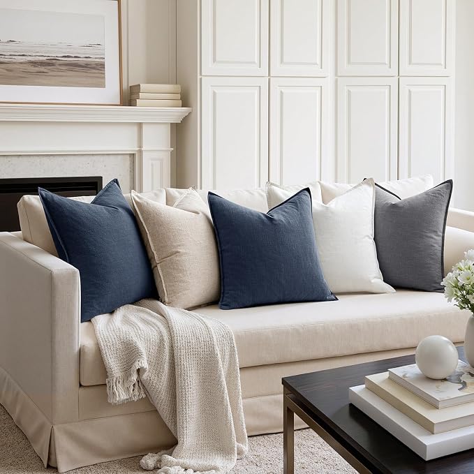MIULEE Decorative Linen Pillow Covers 18x18 Inch Indigo Blue | Boho Farmhouse​ - Image 4