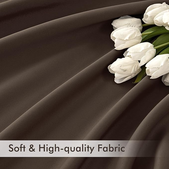 MIULEE Chocolate Brown Back Tab Blackout Curtains 52"x63" Long 2 Panels Set | - Image 6