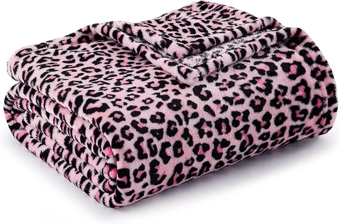 BEDELITE Fleece Blanket Soft Plush Twin Size Blanket Pink Leopard 60"x80" | - Image 8
