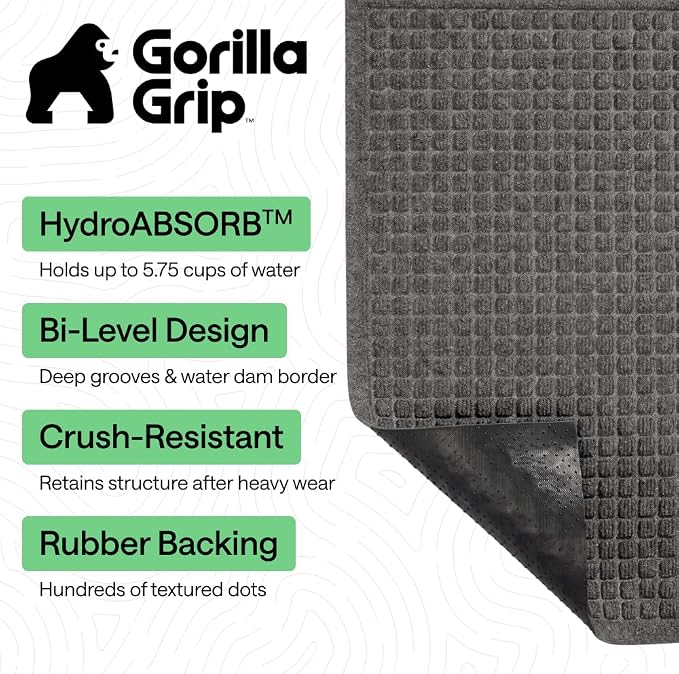 GORILLA GRIP® Ultra Absorbent Front Door Mat Outside Entrance, Traps Dirt and - Image 2