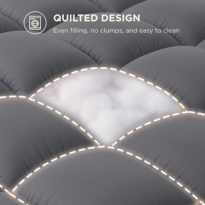Bedsure Full Size Mattress Topper - Pillow Top Mattress Pad Cover with Deep Pocket Fits up to 21 Inches, Plush Soft Bed Topper for Back Pain Relief, Overfilled with Down Alternative Filling, Grey