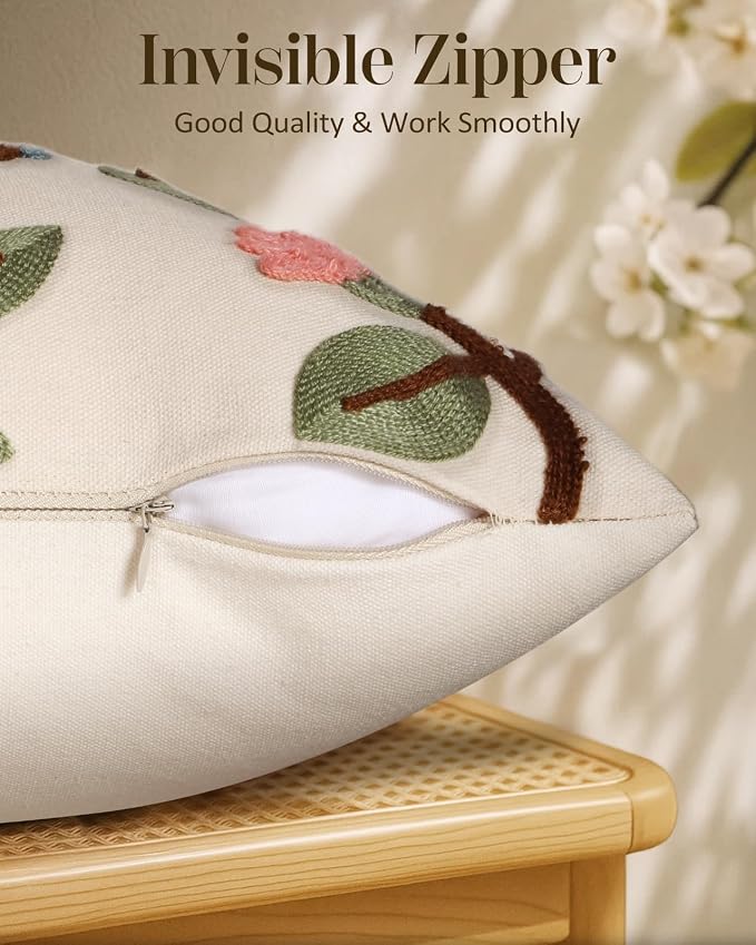 Embroidered Throw Pillow Cover 20x20 Inch, Bird Lemon | Decorative Pillow Cover - Image 3