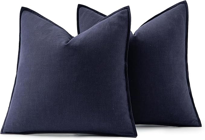 MIULEE Decorative Linen Pillow Covers 18x18 Inch Navy | Boho Farmhouse​ - Image 6