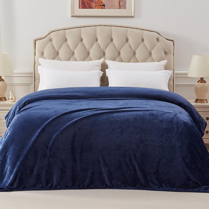Exclusivo Mezcla Fleece Blanket King Size for Bed, Super Soft and Warm, All Season Use, Cozy, Plush, Lightweight, 120x120 Inches, Navy Blue