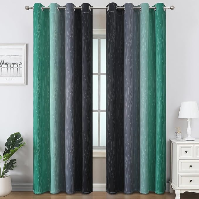 Black and Green Ombre Blackout Curtains 90 Inches Long | Gradient Curtains - Image 2