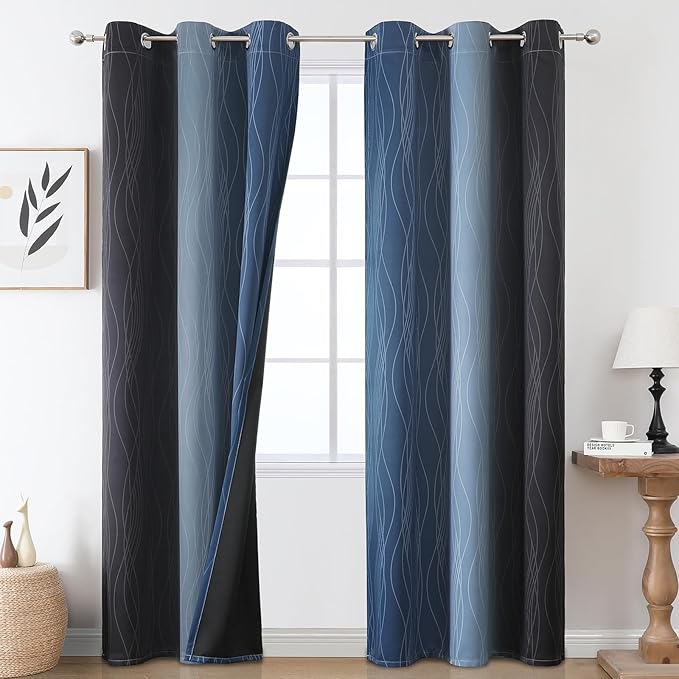 Navy Blue and Black Ombre Blackout Curtains by ESTELARTEXTILER