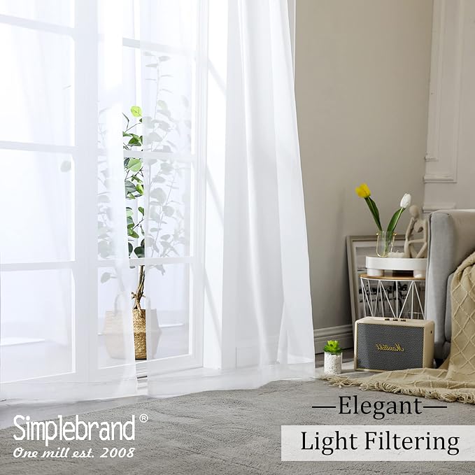 Simplebrand Sheer White Curtains 108 Inches Long, Extra Long Rod Pocket Solid - Image 2