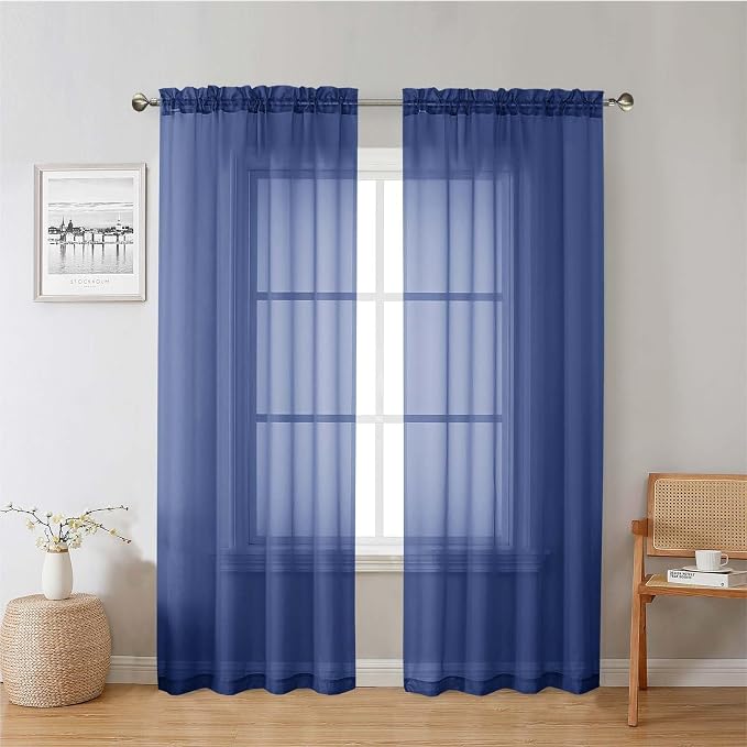 Royal Blue Sheer Curtains 78 Inches Long 2 Panels Set, Privacy Light Filtering by Lecloud