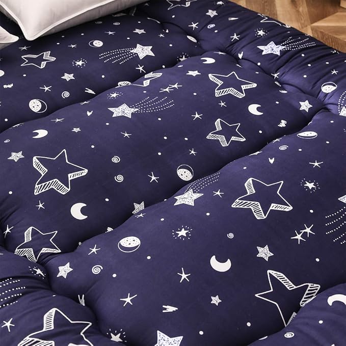 MAXYOYO Navy Star Futon Mattress Japanese Floor Mattress Tatami Floor Mat Foldable Bed Portable Camping Mattress Kids Sleeping Pad Floor Lounger Couch Bed Queen Size