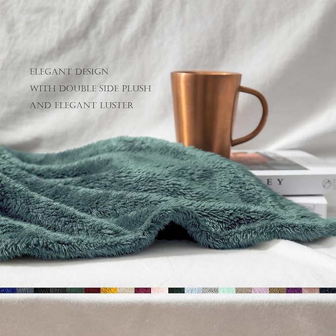Exclusivo Mezcla Plush Fuzzy Fleece Bed Blanket Queen Size, Super Soft, Fluffy and Warm Blankets Suitable for All Seasons (Celadon, 90x90 Inches)