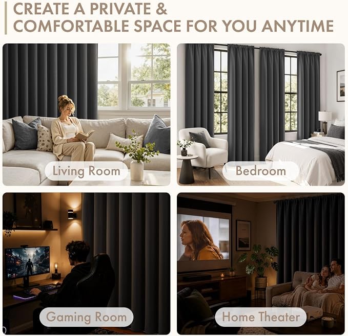 MIULEE 4 Panels Set Grey Blackout Curtains 63 Inch Length Bedroom | Thermal - Image 4