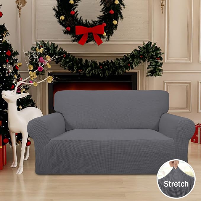 Easy-Going Stretch Loveseat Couch Covers Washable Grey | 1-Piece Loveseat Covers - Image 2