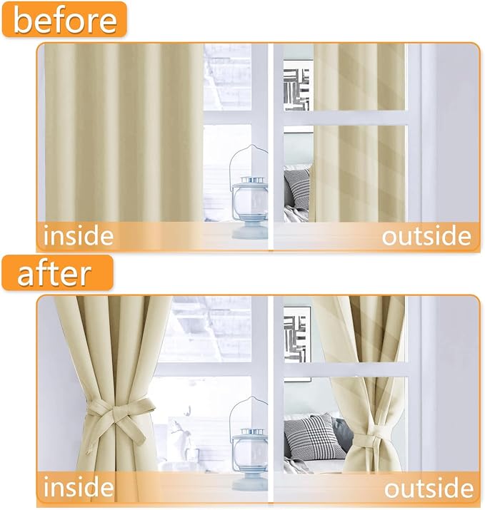 Blackout Curtains for Bedroom, Light Beige, 42 x 54 Inch, 2 Panels | Thermal - Image 4