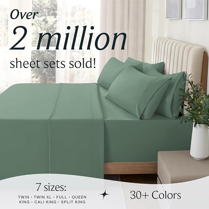 LuxClub 4 PC Full Sheet Set, Breathable Luxury Bed Sheets, Deep Pockets Wrinkle Free Cooling Bed Sheets Machine Washable Hotel Bedding Silky Soft - Tree Moss Green Full