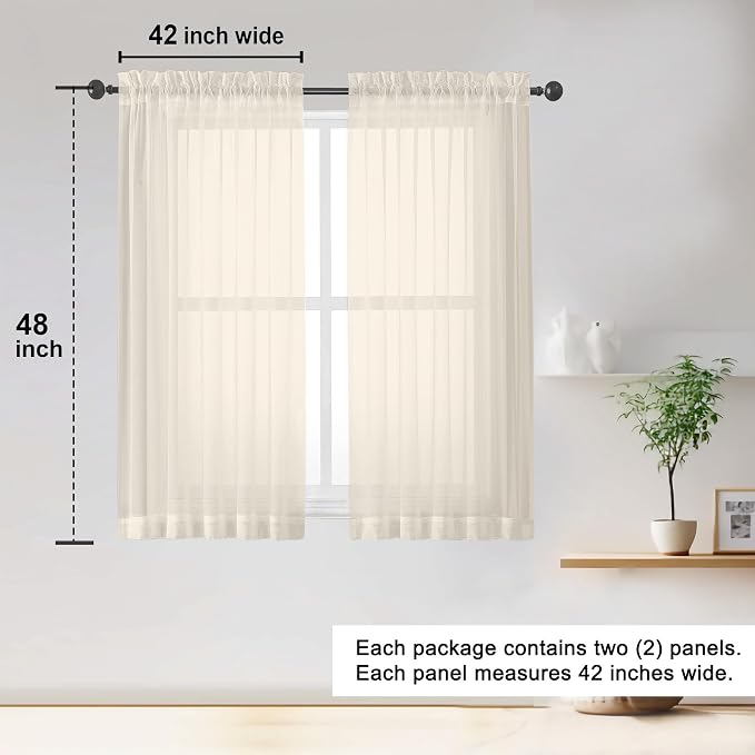 Sheer Cream Curtains 84 Inch Length 2 Panels Set - Image 2