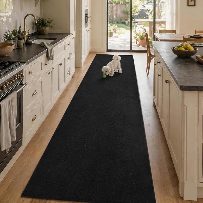 2x10 Black Solid Runner Rug Washable Non-Slip by Unknown