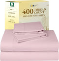 California Design Den Natural 100% Cotton Sheets, Soft Queen Sheet Set, 400 Thread Count Sateen, Deep Pockets with All-Around Elastic for a Snug Fit, Cool & Durable Bedding Set - Pink