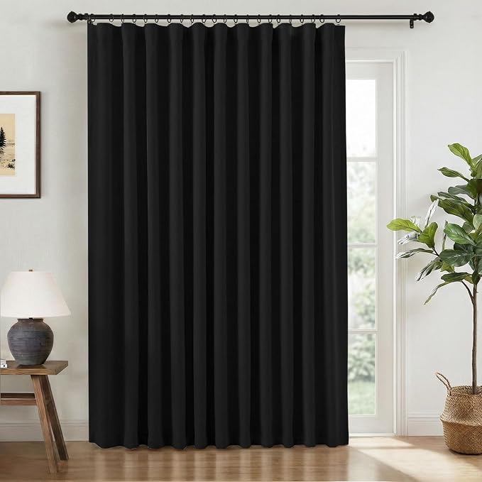 INOVADAY Linen Textured 100% Blackout Sliding Door Curtains 102x108 Black | 1 by INOVADAY