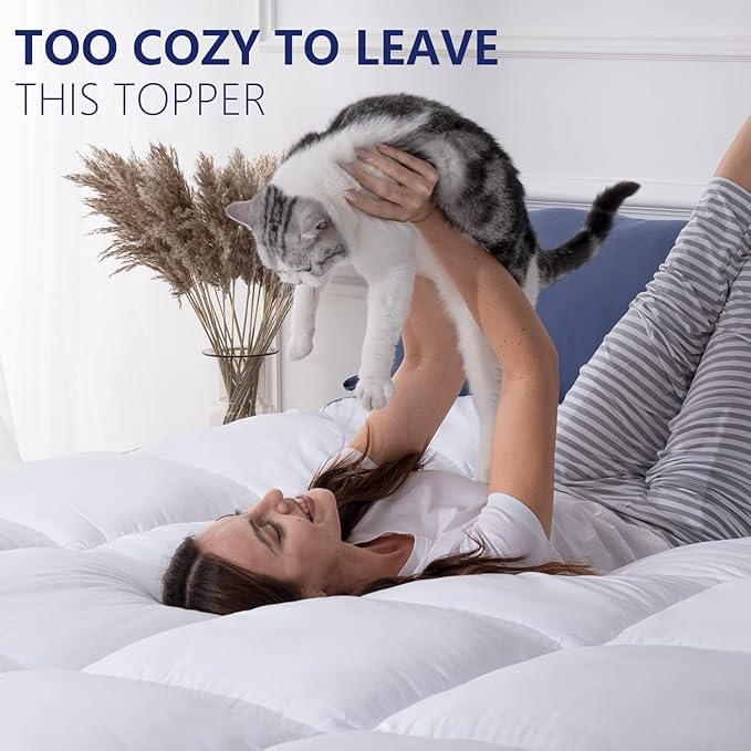 Marine Moon Extra Thick Cooling Plush Pillow Top Mattress Bed Topper, Fluffy Soft Mattress Pad, Hotel Quality Down Alternative Pillow Topper for Full Size Bed with Deep Pocket