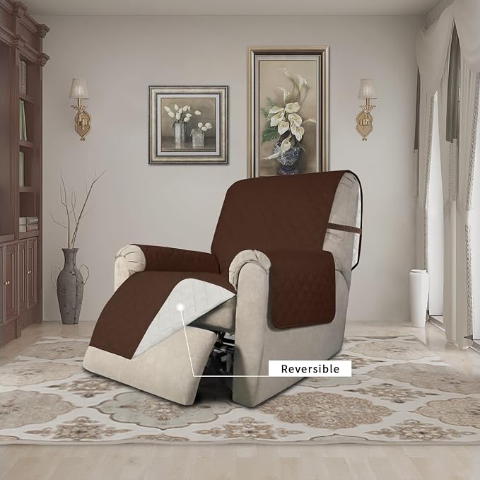 Easy-Going Reversible Couch Cover, Recliner 22 in, Coffee/Ivory | Machine - Image 2