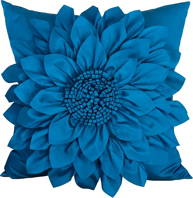 Navy Blue Accent Flower Decorative Throw Pillow Covers by BellasGifts