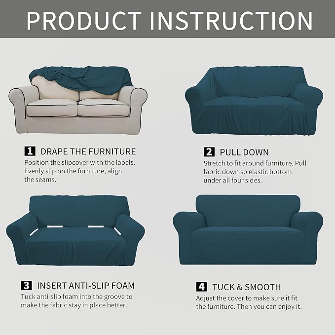 Easy-Going Stretch Oversized Loveseat Couch Covers Washable Deep Teal | 1-Piece - Image 6